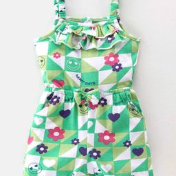 Babyhug 100% Cotton Jersey Shoulder Strap Jumpsuit Checkered - Green & White-image-66