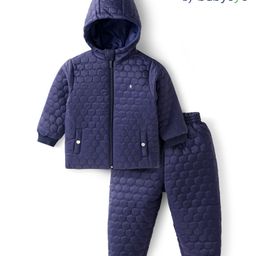 Babyoye KnitQuilted Full Sleeves Winter Wear Hooded Jacket & Jogger Set with Pocket Detailing- Navy Blue-image-61