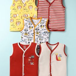 OHMS Single Jersey Knit Sleeveless Animal & Vehicle Printed Jhablas Pack of 5 (Colour & Print May Vary)-26