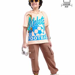 OLLINGTON ST. Cotton Knit Half Sleeves Hooded T-Shirt with Joggers Set All Over Printed - Multicolor-image-99
