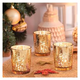 CRAFTSLANE Votive Glass Tealight Candle with Holders Set of 3, Diya Diwali Decorations Items for Dining Table, Home Decor and Gifts, Christmas Decorations, Decoration Lights Centerpieces for Wedding Party Decoration (Gold)-image-36