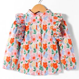 Hugsntugs Cotton Full Sleeves Floral Printed Top - Orange & Pink-image-54