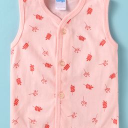 Tango Single Jersey Knit SleevelessJhabla with Leaves Print - Pink-image-38