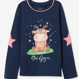 The Souled Store Cotton Full Sleeves Star Gazer Text Printed Tee - Navy Blue-picture-47