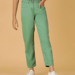 Tales & Stories Cotton Solid Straight Fit Jeans - Green-picture-15