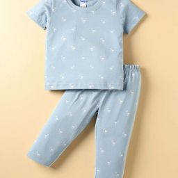 Tango Single Jersey Knit Half Sleeves T-Shirt & Lounge Pant Co-Ord Set With Duck Print - Light Blue-image-95