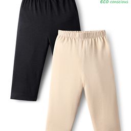 Babyoye Cotton Knit Full Length Leggings Pack Of 2 - Black & Cream-image-64