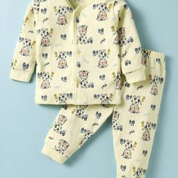 CUCUMBER Sinker Knit Full Sleeves Co-Ord Night Suit with Animal Print - Yellow-image-74