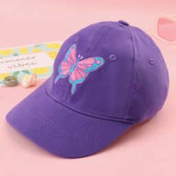 Babyhug Cotton Woven Cap With Butterfly Print Purple - Diameter 15 cm-picture-42