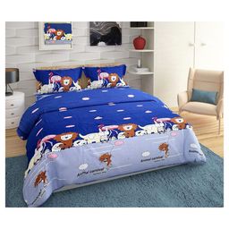 BHAIJI BEDSHEETS Glace Cotton Bed Sheet Double Bed With 2 Pillow Covers Kids Cartoon Prints - Flamingos elephant dog lion animal print-image-91