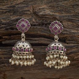 Kushal's Fashion Jewellery 92.5 Sterling Silver Oxidised Silver Plated Jhumkas Earrings-picture-57
