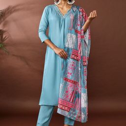 Jaipur Kurti Embroidered Straight Kurta With Trouser And Dupatta-27