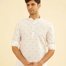 Manyavar Men Ethnic Motifs Printed Festive Cotton Short Kurta-image-5