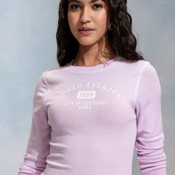 Tokyo Talkies Women Varsity Drop-Shoulder Sleeves Slim Fit T-shirt-image-68