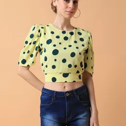 SHOWOFF Polka Dot Print Crepe Crop Top-image-26