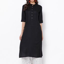 Vishudh Women Black Solid Straight Kurta-49