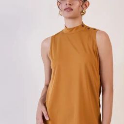 Powersutra MustardSolid Sleeveless Top-image-4
