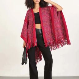 showoffff SHOWOFF Red Self Pattern Poncho image 5