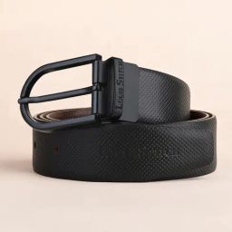 Louis Stitch Black & Brown Textured Spanish Leather Reversible Belt for Men-picture-0