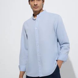 Ascot by Westside Light Blue Relaxed-Fit Linen-Blend Shirt-picture-9