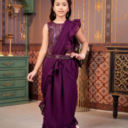 Aarika Girls Purple Embroidered Lehenga Choli Set-image-9