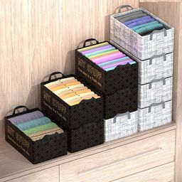 Kuber Industries Grey & Black 10 Pieces Printed Foldable Drawer Organisers-7