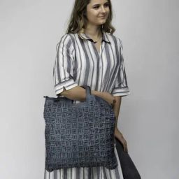 Art N Vintage Esther Blue Leather Textured Large Handbag-47