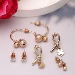 NVR Gold Plated Contemporary Half Hoop Earrings Set of 4-1