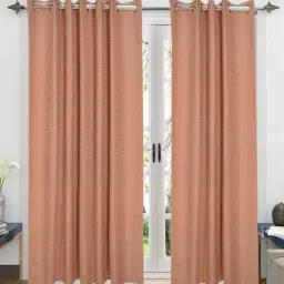 Saral Home Beige Cotton Yarn Eyelet Long Door 9ft Curtains Set of - 2-35