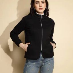 Global Republic Black Acrylic Front-Open Sweatshirt-image-12