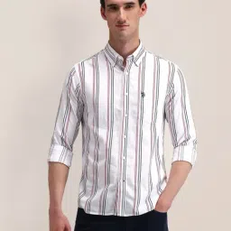 U.S. Polo Assn. White Cotton Slim Fit Striped Shirt-picture-1
