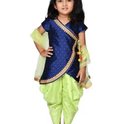 Saka Designs Kids Navy & Green Printed Kurti with Dhoti & Dupatta-image-16