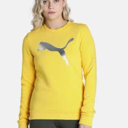 Puma Wns Logo Print Yellow Cotton Sweatshirt-image-12