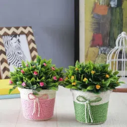 Foliyaj Multicolor Plastic Artificial Flower Plants With Pots - Set of 2-59