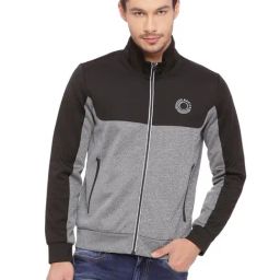 Basics Black & Grey Slim Fit Colour Block Jacket-image-88