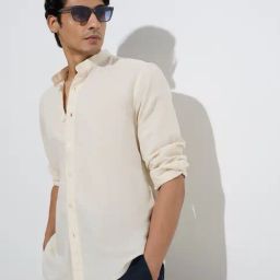 Ascot by Westside Light Yellow Relaxed-Fit Linen-Blend Shirt-image-47