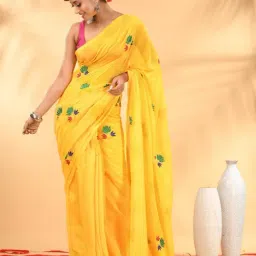 Charukriti Yellow Embroidered Saree-picture-0