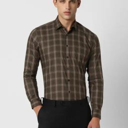 Van Heusen Brown Slim Fit Checks Shirts-image-90