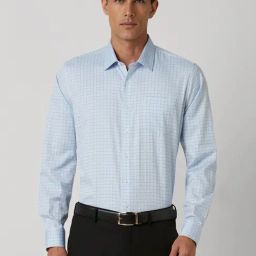 Van Heusen Blue Cotton Slim Fit Checks Shirt-image-98