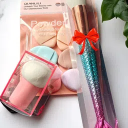 CHRONEX Set Of 8 Mini Powder Puff Sponges, Face Brush & Beauty Blender-72