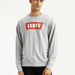 Levi's Grey Cotton Regular Fit Logo Printed Sweatshirt-image-91