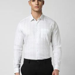 Van Heusen White Slim Fit Checks Shirts-image-4