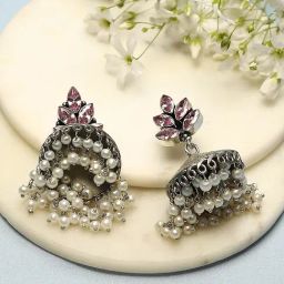 Biba Women Light Pink Brass Jhumki Earrings-image-32