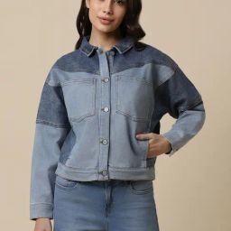 Allen Solly Blue Cotton Color-Block Jacket-image-7