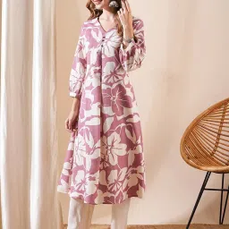 Fashor Mauve Printed A-Line Kurta image 4