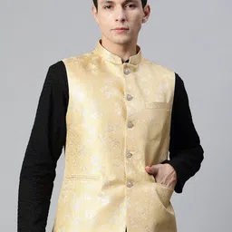 MANQ Men Woven Design Jaquard Silk Nehru Jacket-55