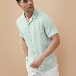 Code By Lifestyle Light Green Regular Fit Embroidered Shirt-image-93