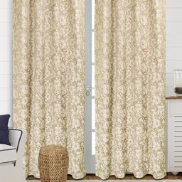 Saral Home Beige Set of 2 Floral Room Darkening Long Door Curtain-picture-3