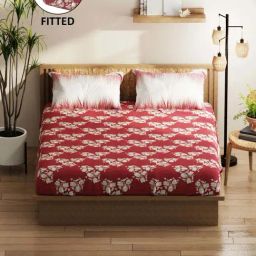 Bianca Classic Feel Burgundy Fabric 152 TC 120 GSM Double Fitted Bedsheet With 2 Pillow Covers-image-19