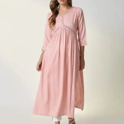 SHOWOFF Peach Embellished Kurta-image-84